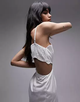 Платье миди цвета слоновой кости с фестончатым краем Topshop