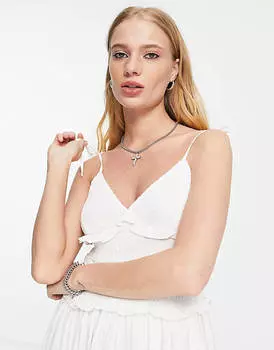 Платье миди цвета слоновой кости с присборенными оборками Topshop