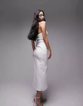 Платье миди цвета слоновой кости со структурированным вырезом Topshop