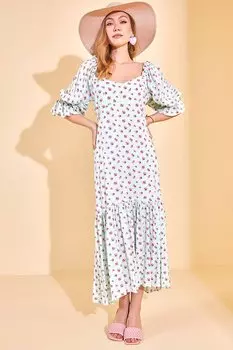 Платье миди цвета воды зеленого цвета с цветочным узором 3KXK6-46775-38 XHAN