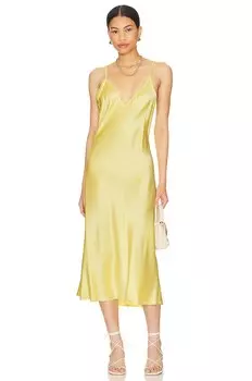 Платье миди DANNIJO Deep V Multi Strap Midi Slip Dress, цвет Limoncello