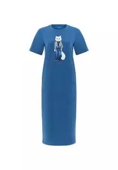 Платье миди деревенское белое с котом Cat By Manii'Ta Lacitta, синий