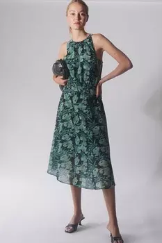 Платье миди Destiny с воротником-хомутом и принтом Religion, зеленый