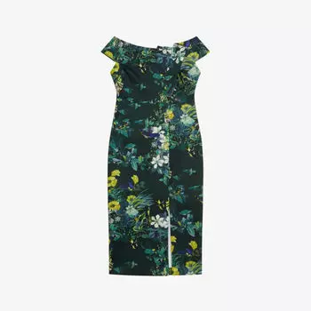 Платье миди Divena из эластичной ткани с цветочным принтом Bardot Ted Baker, зеленый