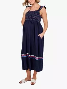 Платье миди для беременных из гофрированного хлопчатобумажного джерси JoJo Maman Bb, темно-синий