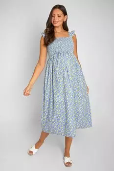 Платье миди для беременных JoJo Maman Bb с цветочным принтом и резинкой со сборками Jojo Maman Bb, желтый