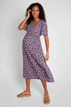 Платье миди для беременных JoJo Maman Bb с цветочным узором и V-образным вырезом Jojo Maman Bb, розовый