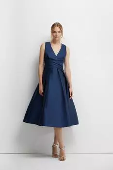 Платье миди для подружек невесты из твила со складками на поясе Coast, темно-синий