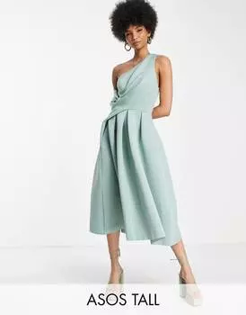 Платье миди для выпускного вечера с открытыми плечами ASOS DESIGN Tall цвета морозного шалфея
