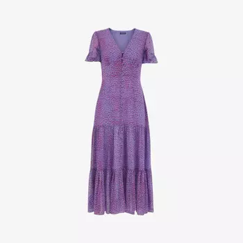 Платье миди Dobby из переработанного полиэстера с леопардовым принтом Whistles, фиолетовый