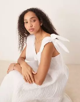 Платье миди Dream Sister Jane Prairie с жаккардовым бантом белого цвета