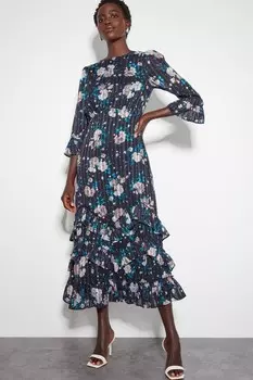 Платье миди Drew с цветочным принтом и выжиганием Monsoon, синий