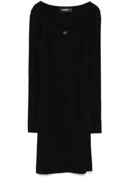 Платье миди DSQUARED2 с бляшкой-логотипом, черный