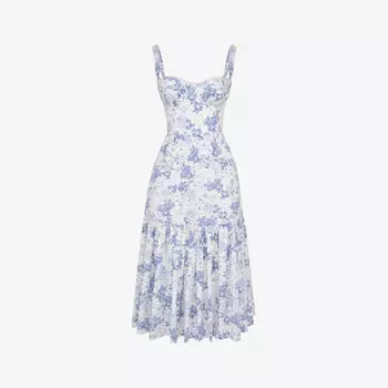 Платье миди Elia из эластичного хлопка с цветочным принтом House Of Cb, синий