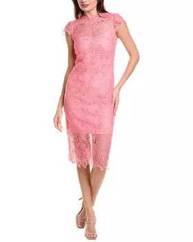 Платье миди Elie Tahari с кружевной аппликацией, розовый