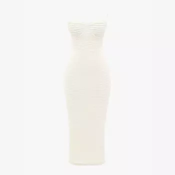 Платье миди Elinor с кружевом и оборками, связанное крючком House Of Cb, бежевый