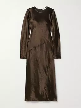 Платье миди Elogio из жатого атласа со вставками Max Mara, шоколадный