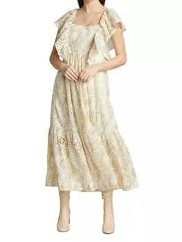 Платье миди EN SAISON с рукавами-крылышками и люверсами, мультиколор