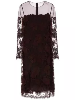 Платье миди Ermanno Scervino Pizzo, коричневый