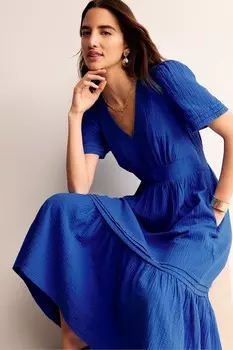 Платье миди Eve из двухслойной ткани Boden, синий