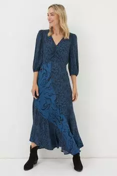 Платье миди Fatface Nate с мраморным узором и нашивкой Fat Face, синий