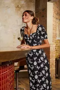 Платье миди Fatface в форме лотоса с вышивкой Fat Face, черный