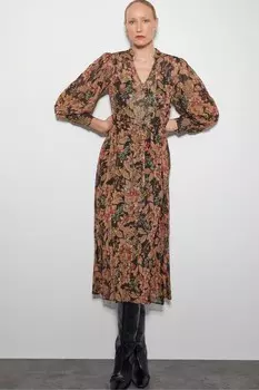 Платье миди Felicity с металлическим цветочным принтом Monsoon, черный