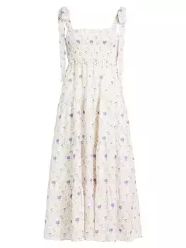 Платье миди Fler со сборками из льна и хлопка Kivari, фиолетовый