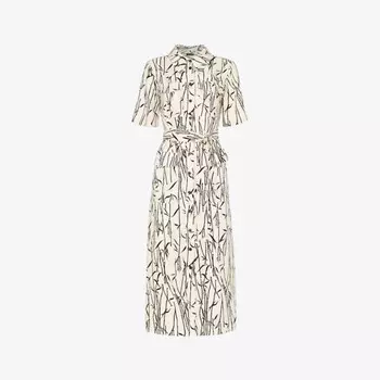 Платье-Миди Fontella с принтом из бамбука и короткими рукавами Whistles, белый