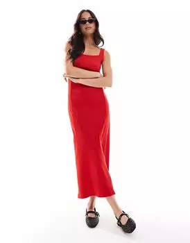 Платье миди French Connection с квадратным вырезом в рубчик красного цвета