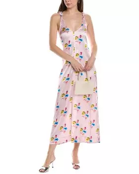 Платье-миди GANNI из смесового шелка на бретелях, розовый