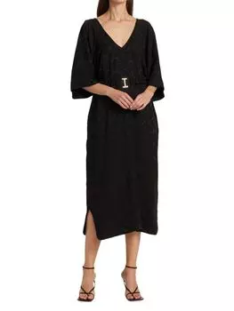 Платье-миди GANNI с жаккардовым принтом и поясом, черный