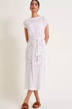 Платье миди Garcia Cutwork из 100% хлопка Monsoon, белый