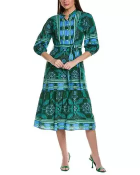 Платье-миди Garrie B с рукавами 3/4 и принтом в виде каймы, синий