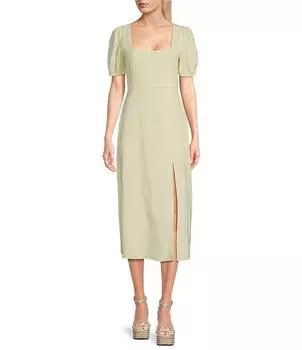 Платье миди GB с короткими рукавами и разрезом по бокам, желтый