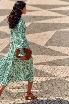 Платье миди Gemma со сборками Boden, зеленый