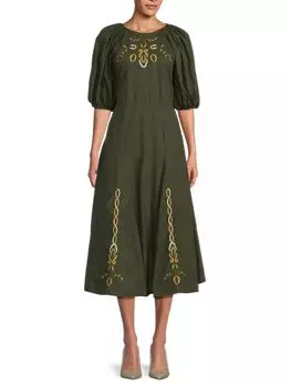 Платье миди «Гертруда» с вышивкой Rhode, цвет Forest
