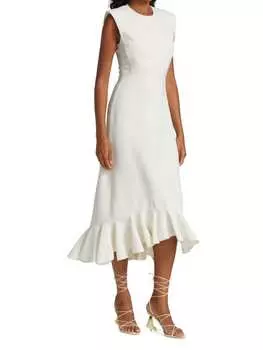 Платье-миди Giambattista Valli с люверсами, ivory