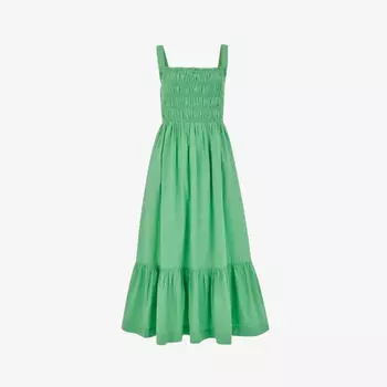 Платье миди Greta из хлопкового поплина с присборенным лифом Whistles, зеленый