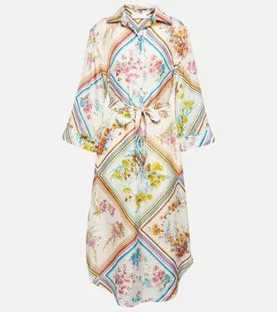 Платье миди Halcyon с цветочным принтом ZIMMERMANN, разноцветный