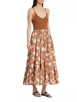 Платье миди Halsey Twofer в смешанной технике Tanya Taylor, бронза