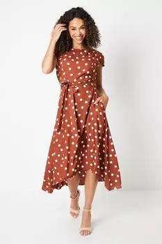Платье миди Hanky Hem из вискозы с точечным принтом Wallis, коричневый