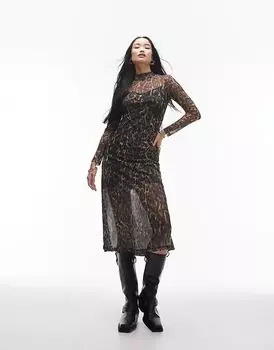 Платье-миди Hanna из сетки с леопардовым принтом AllSaints