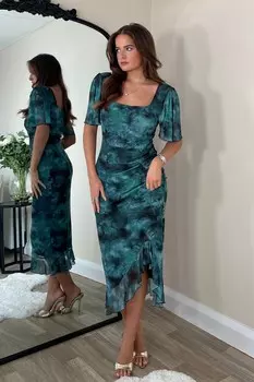 Платье миди Heidi со сборками Girl In Mind, зеленый