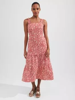 Платье миди Hobbs Tabitha с цветочным принтом, красный/глиняный