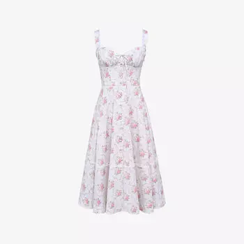 Платье миди House Of Cb Chiarina из стрейч-хлопка с принтом и рюшами, мультиколор