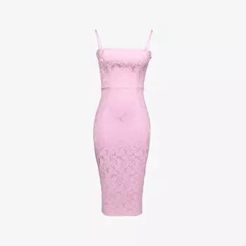 Платье миди House Of Cb на шнуровке кружевное облегающее жаккардовое, розовый