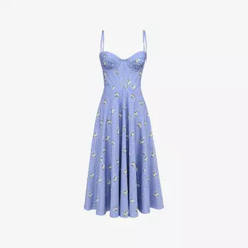 Платье миди House Of Cb Steffani из стрейч-хлопка с цветочным принтом, синий