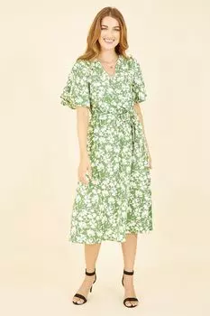 Платье миди и цветочным мотивом Зелёное много цветов Yumi, зеленый