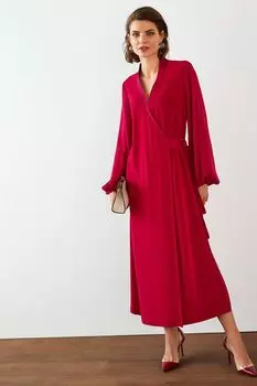 Платье миди и длинными рукавами Next, красный